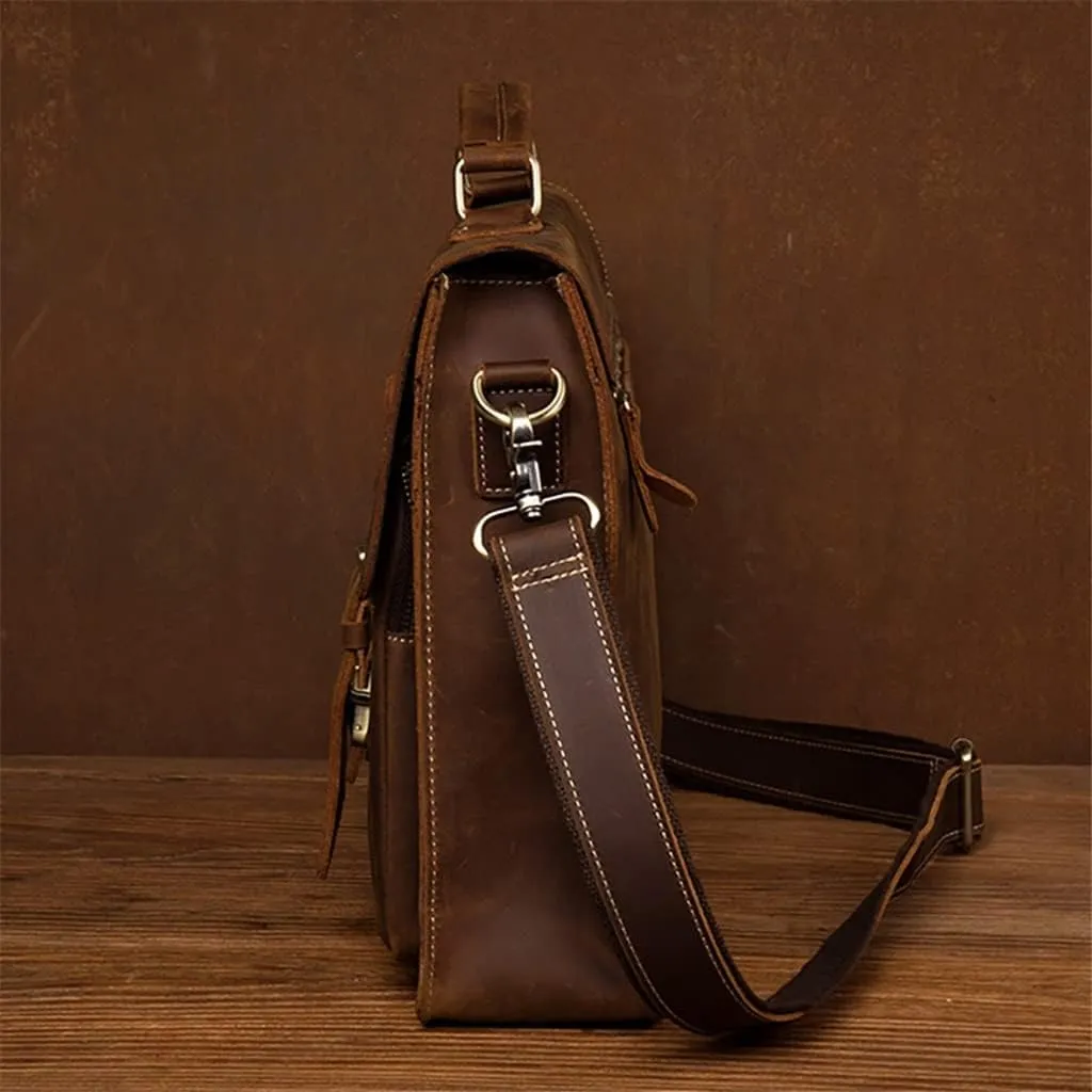 CSCDD Leather Vintage Man Handbag Briefcase Men Shoulder Bags Brown Business 15.6 Inch Laptop Bag