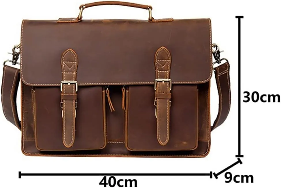 CSCDD Leather Vintage Man Handbag Briefcase Men Shoulder Bags Brown Business 15.6 Inch Laptop Bag