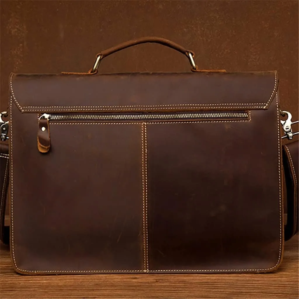 CSCDD Leather Vintage Man Handbag Briefcase Men Shoulder Bags Brown Business 15.6 Inch Laptop Bag