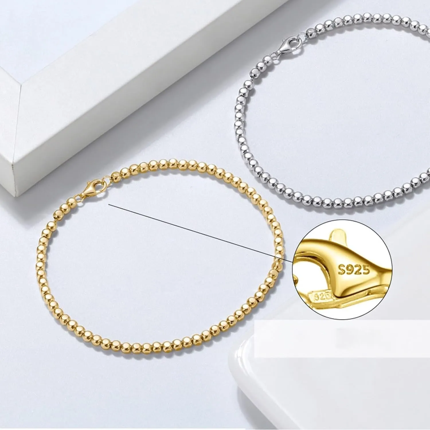 Dainty Bracelets for Women, Bracelets for Women Set Bead Chain Women's Bracelets Sterling Silver