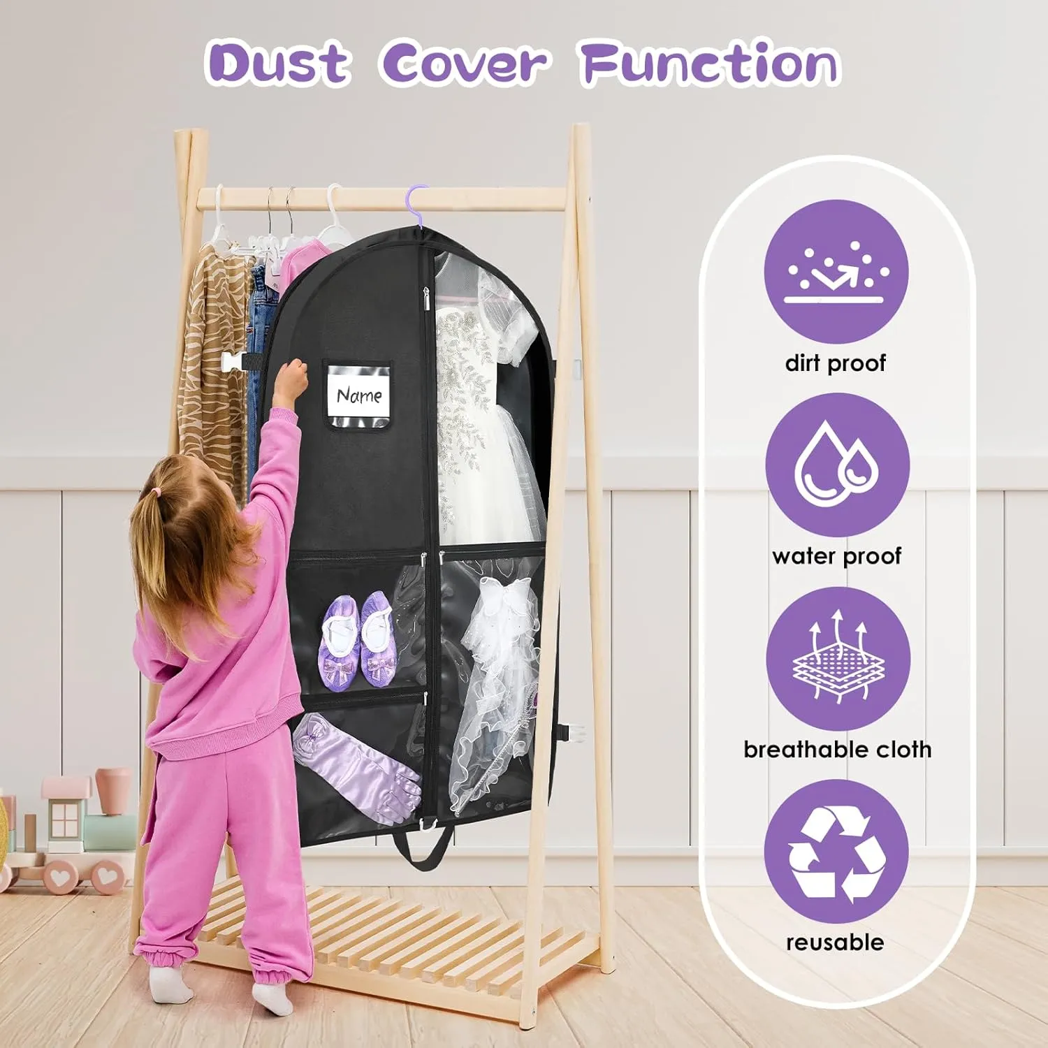 Dance costume bag, foldable and portable dance costume dancer costume bag, stronger zippered dance costume bag (Black)