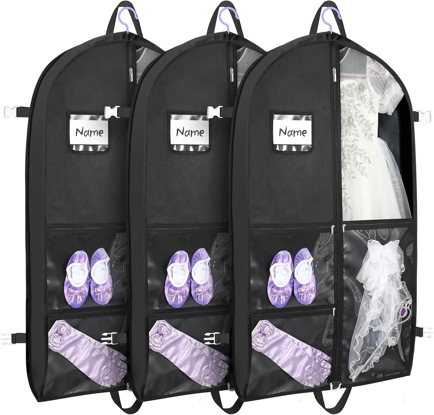 Dance costume bag, foldable and portable dance costume dancer costume bag, stronger zippered dance costume bag (Black)