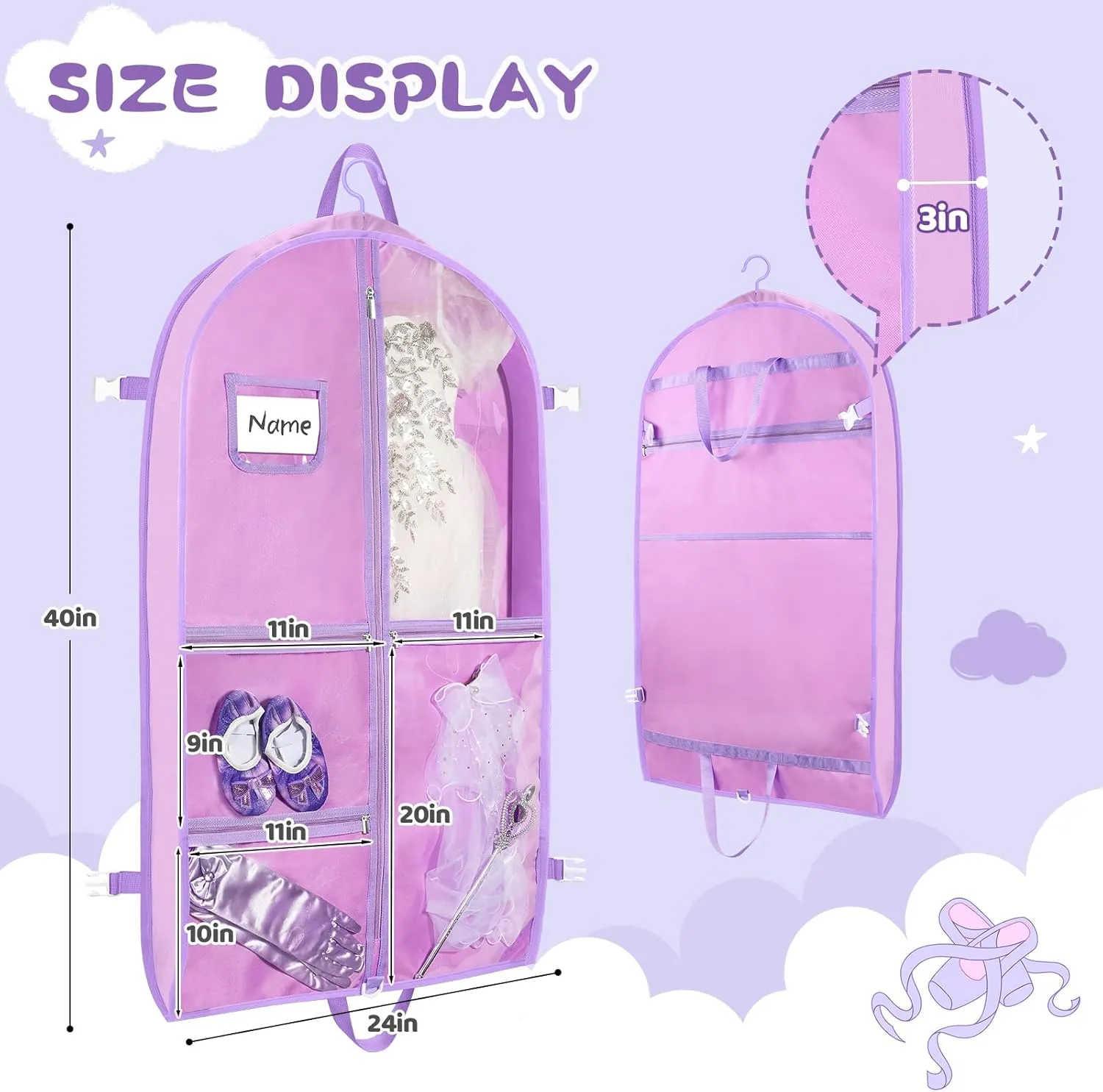 Dance costume bag, foldable and portable dance costume dancer costume bag, stronger zippered dance costume bag (Purple)