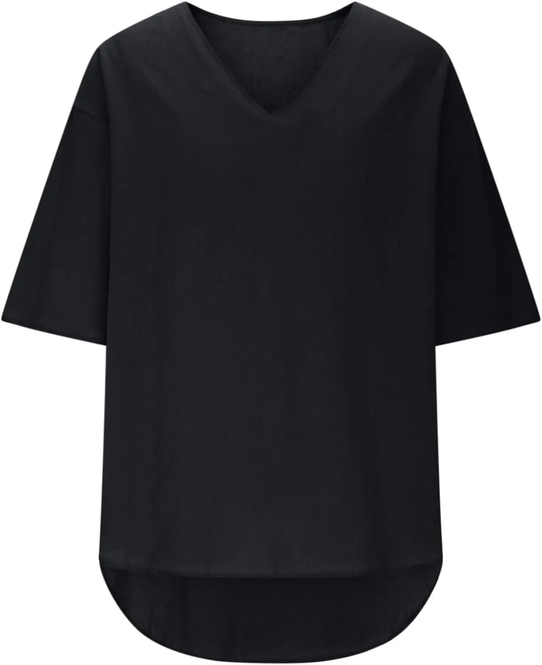 Deep V Cotton Linen Shirts for Men 2025 Summer Tops Loose Short Sleeve T Shirt Casual Oversized Beach Tee Shirts