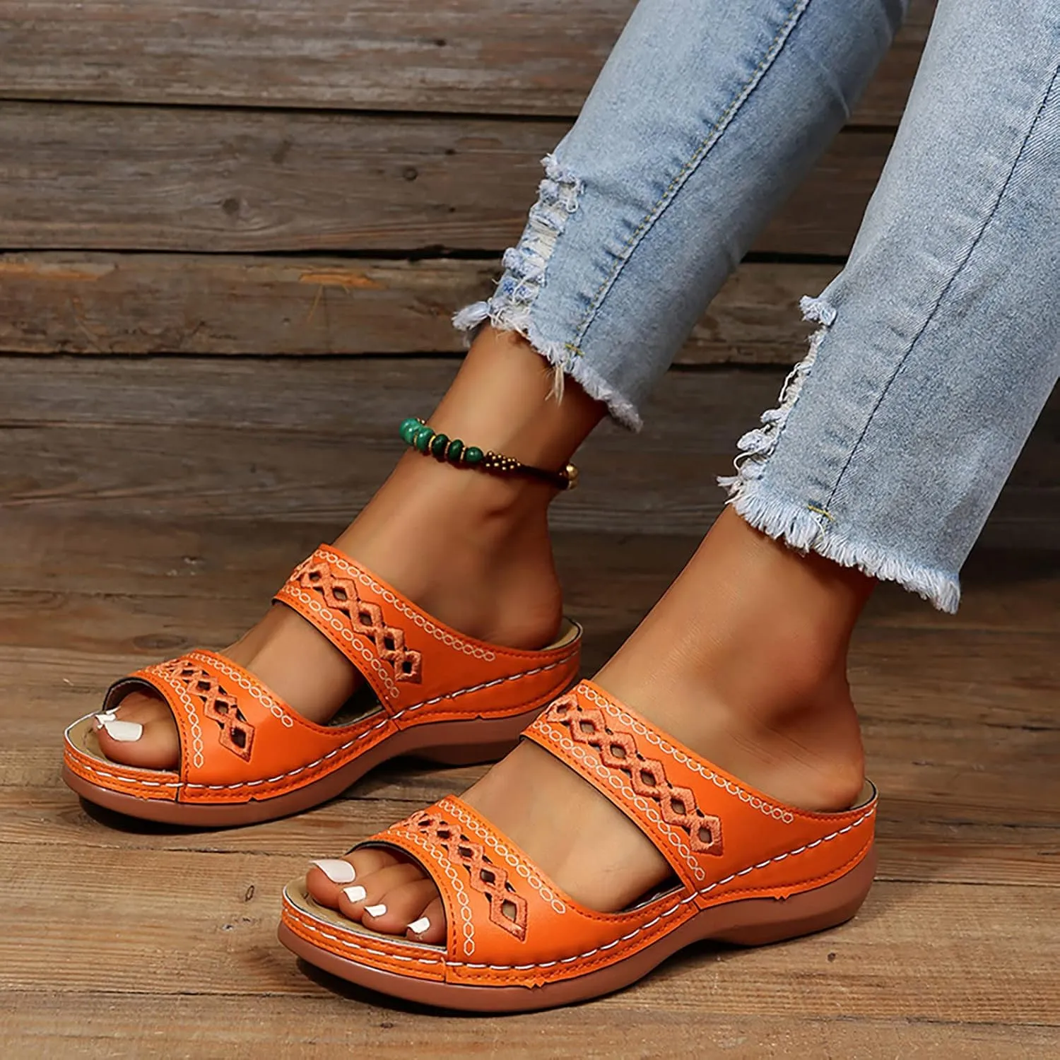 Dotmalls Orthopedic Sandals for Women Comfortable Arch Support Sandals Summer Casual BeachSandals Wedge Heel Slides