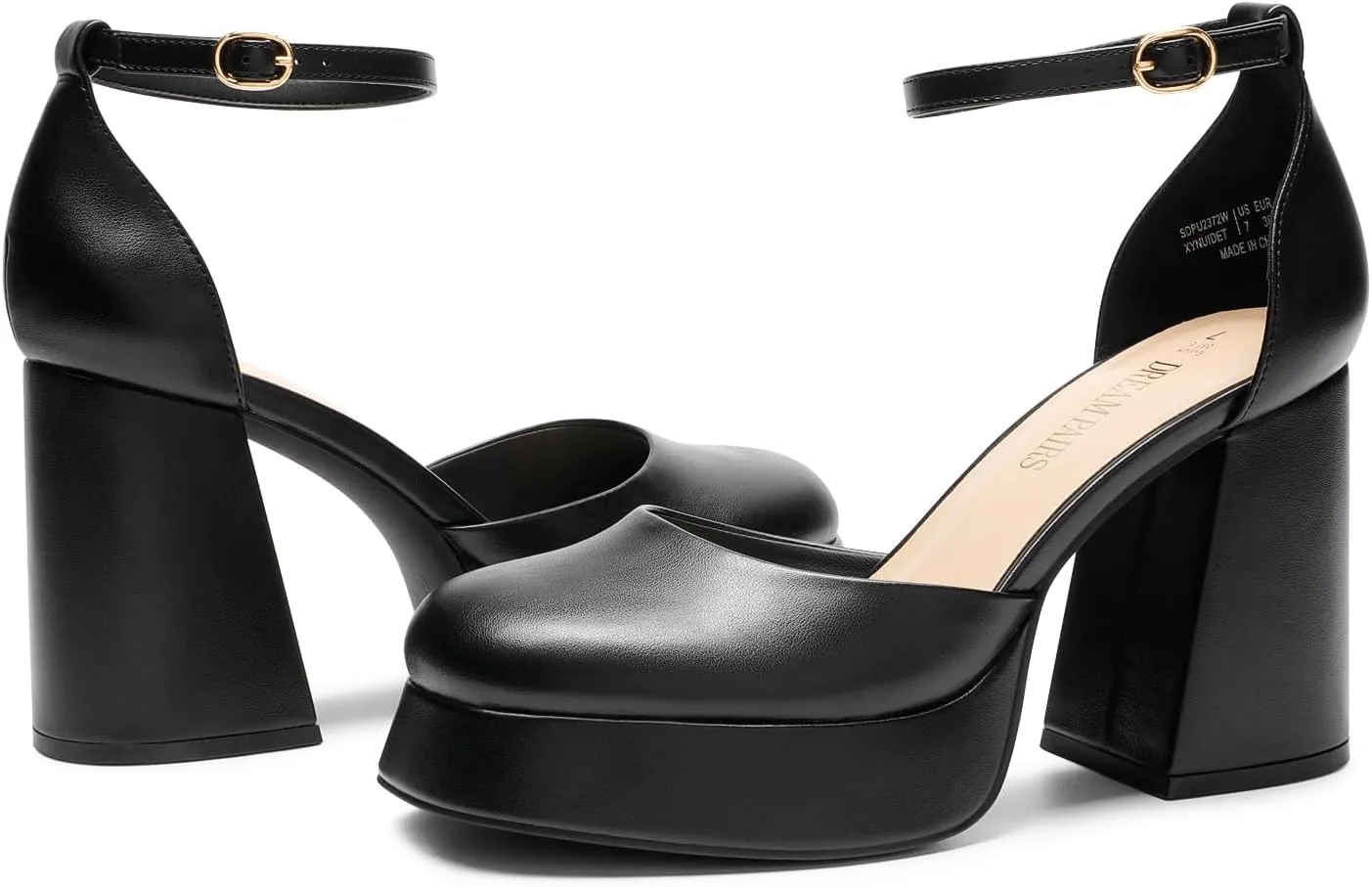 DREAM PAIRS Women's Chunky Platform High Heels Closed Toe Block Ankle Strap Dress Wedding Party Pumps Shoes