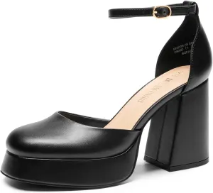 DREAM PAIRS Women's Chunky Platform High Heels Closed Toe Block Ankle Strap Dress Wedding Party Pumps Shoes
