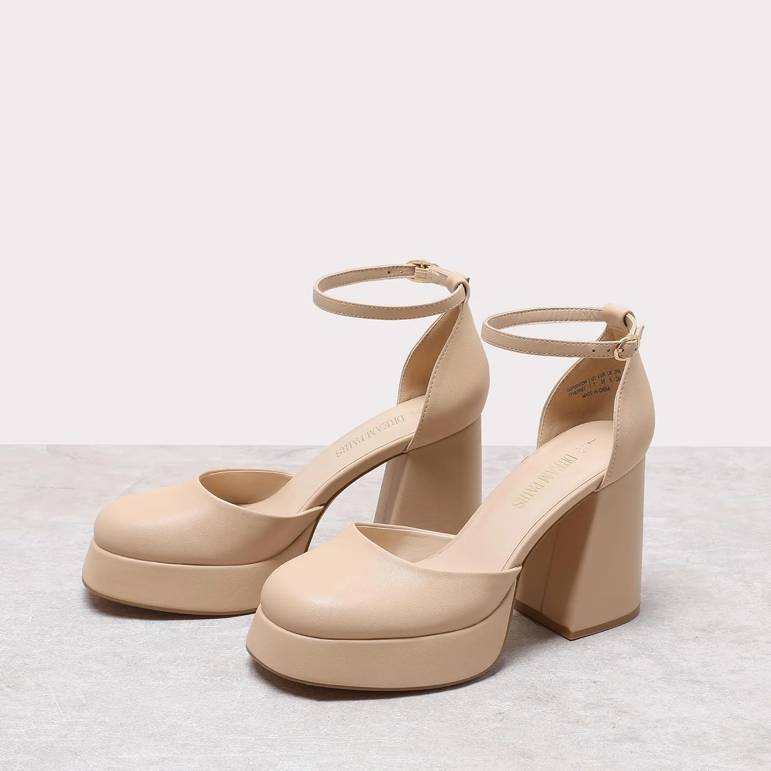 DREAM PAIRS Women's Chunky Platform High Heels Closed Toe Block Ankle Strap Dress Wedding Party Pumps Shoes