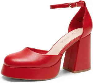 DREAM PAIRS Women's Chunky Platform High Heels Closed Toe Block Ankle Strap Dress Wedding Party Pumps Shoes