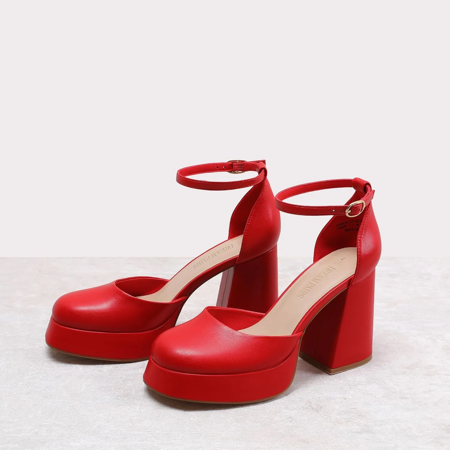 DREAM PAIRS Women's Chunky Platform High Heels Closed Toe Block Ankle Strap Dress Wedding Party Pumps Shoes