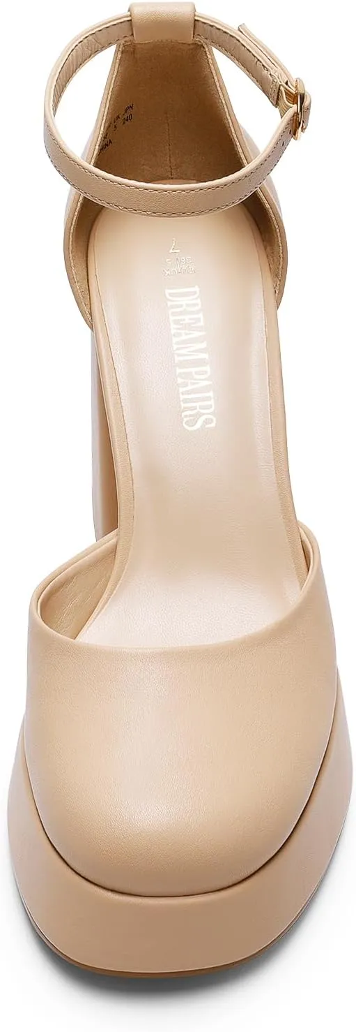DREAM PAIRS Women's Chunky Platform High Heels Closed Toe Block Ankle Strap Dress Wedding Party Pumps Shoes