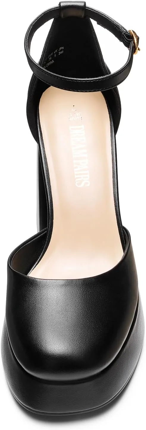 DREAM PAIRS Women's Chunky Platform High Heels Closed Toe Block Ankle Strap Dress Wedding Party Pumps Shoes