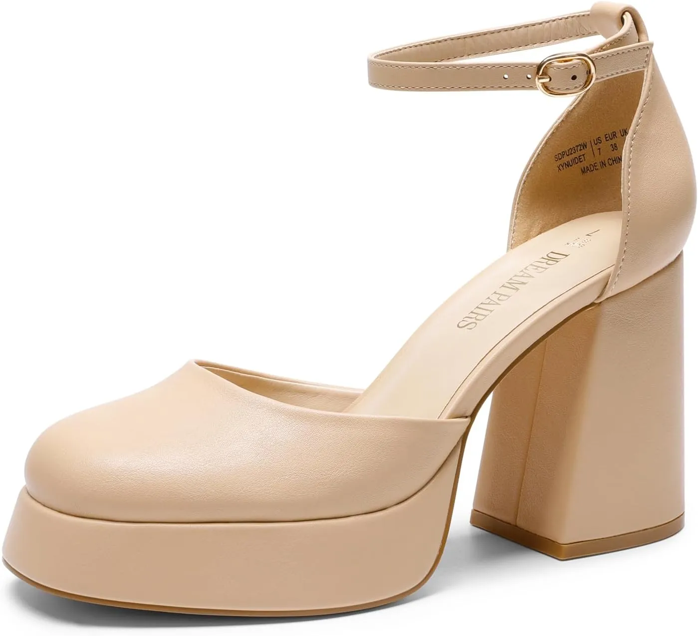 DREAM PAIRS Women's Chunky Platform High Heels Closed Toe Block Ankle Strap Dress Wedding Party Pumps Shoes
