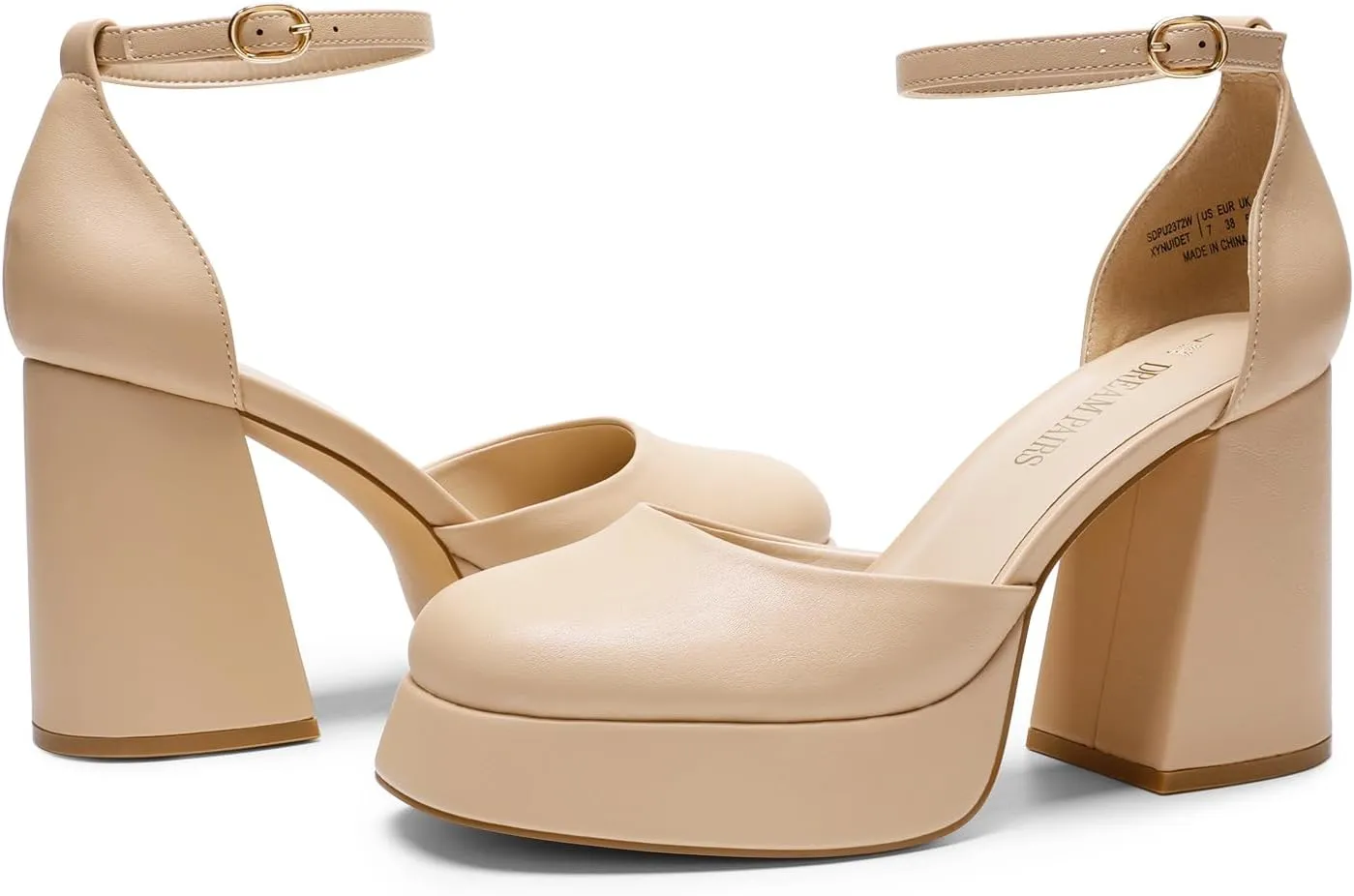 DREAM PAIRS Women's Chunky Platform High Heels Closed Toe Block Ankle Strap Dress Wedding Party Pumps Shoes