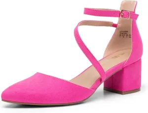 DREAM PAIRS Women's Closed Pointed Toe Low Chunky Heels Pumps Ankle Strap Wedding Business Dressy Shoes