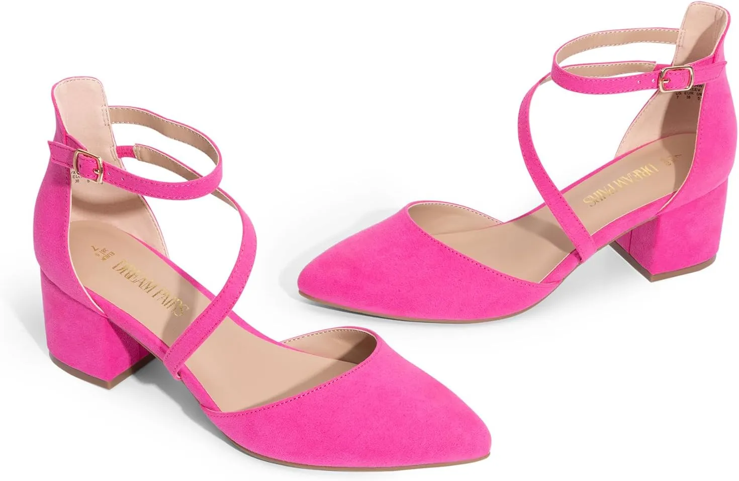 DREAM PAIRS Women's Closed Pointed Toe Low Chunky Heels Pumps Ankle Strap Wedding Business Dressy Shoes