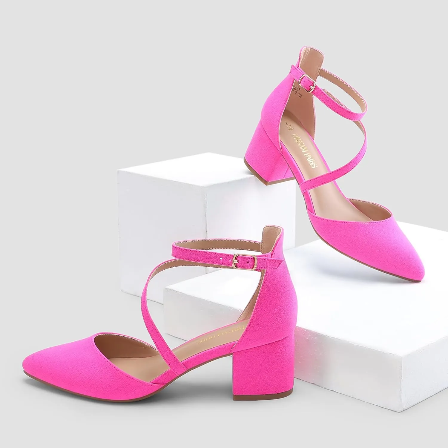 DREAM PAIRS Women's Closed Pointed Toe Low Chunky Heels Pumps Ankle Strap Wedding Business Dressy Shoes