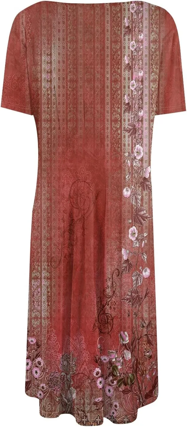 Dresses for Women 2025 Midi Dresses for Women Summer Short Sleeve A Line Loose Floor Length