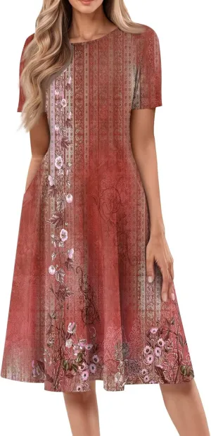 Dresses for Women 2025 Midi Dresses for Women Summer Short Sleeve A Line Loose Floor Length