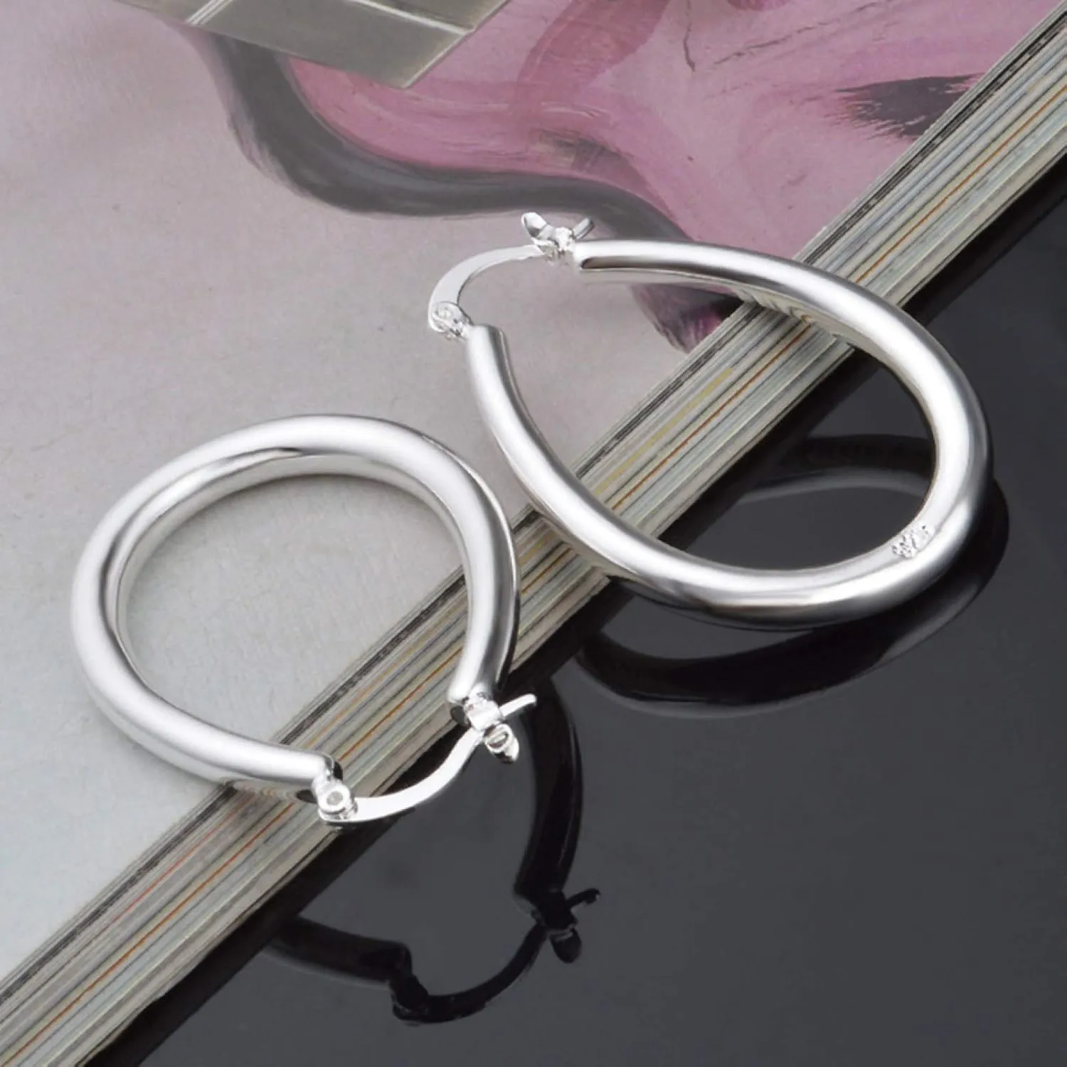 Earring Hoop Stud Drop & Dangle, Silver Plated Big Hollow Oval Hoop Earring Fashion Women Party Banquet Jewelry for Women Teen Girls Birthday Christmas Friends Gift