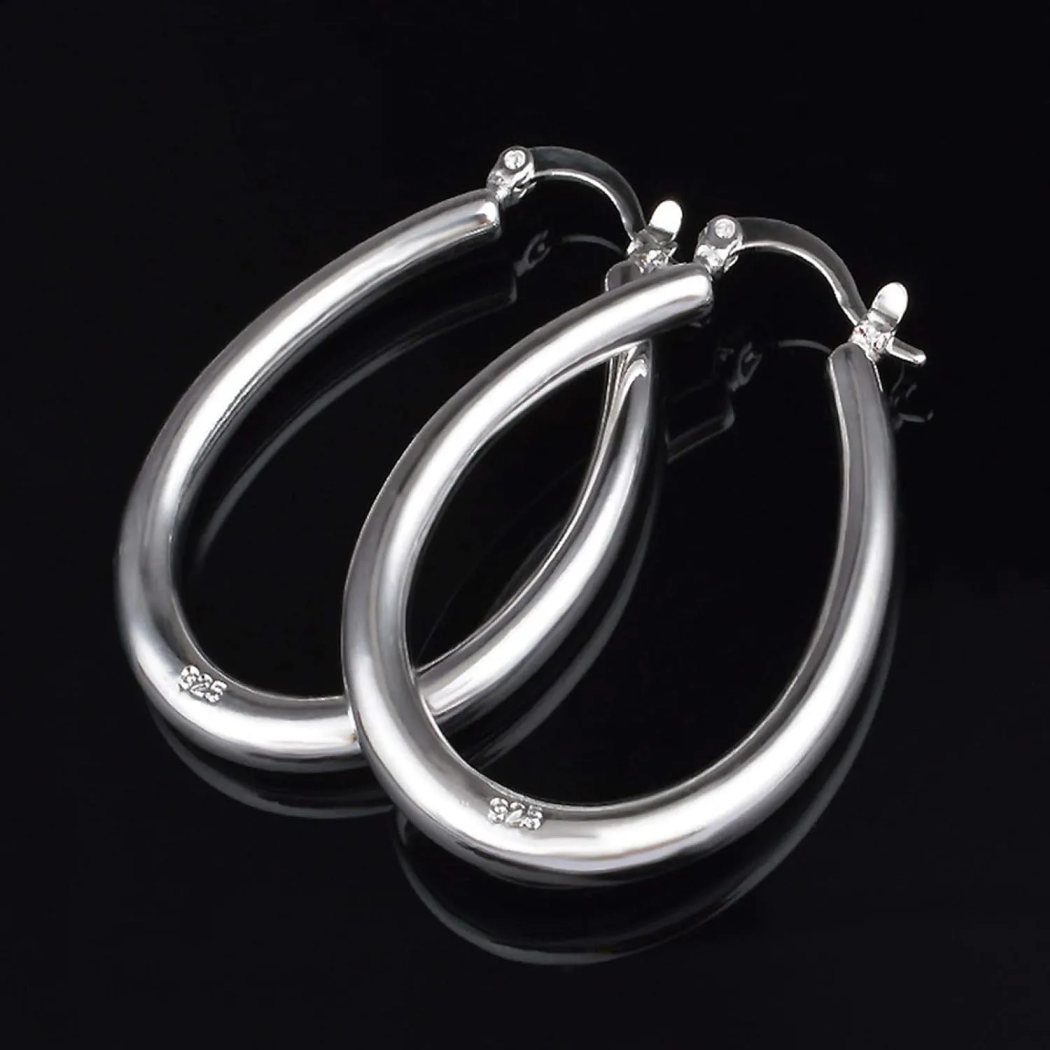 Earring Hoop Stud Drop & Dangle, Silver Plated Big Hollow Oval Hoop Earring Fashion Women Party Banquet Jewelry for Women Teen Girls Birthday Christmas Friends Gift