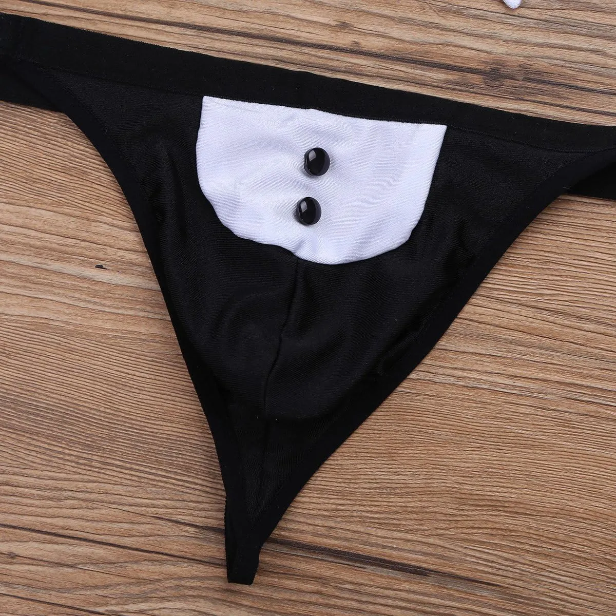 easyforever 3Pcs Mens Waiter Lingerie Set Tuxedo G-String Thong Briefs Underwear Suit for Cosplay