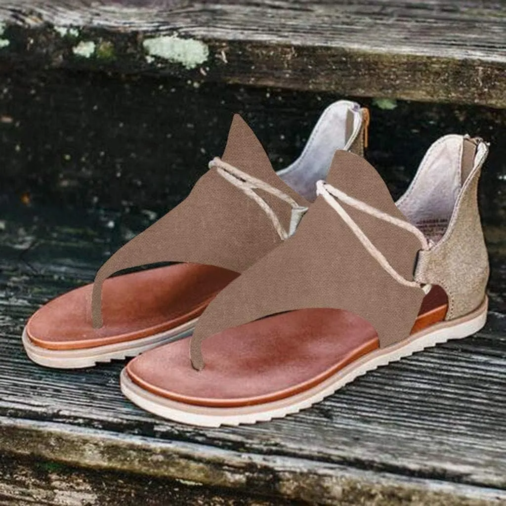 Eduavar Sandals Women Comfortable, Sandals for Women Dressy Summer Open Toe Flip Flops Gladiator Sandals Flat with Zipper