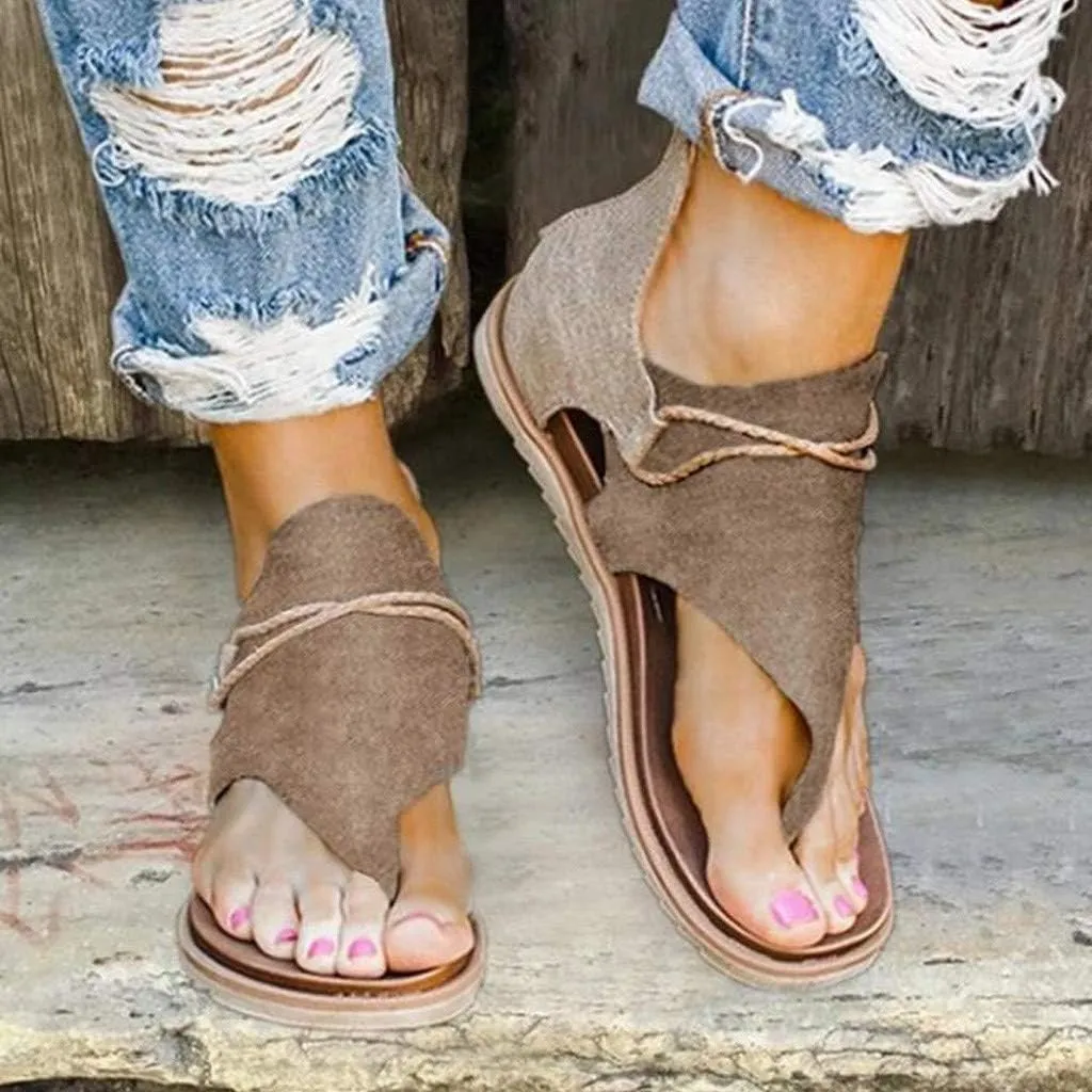 Eduavar Sandals Women Comfortable, Sandals for Women Dressy Summer Open Toe Flip Flops Gladiator Sandals Flat with Zipper