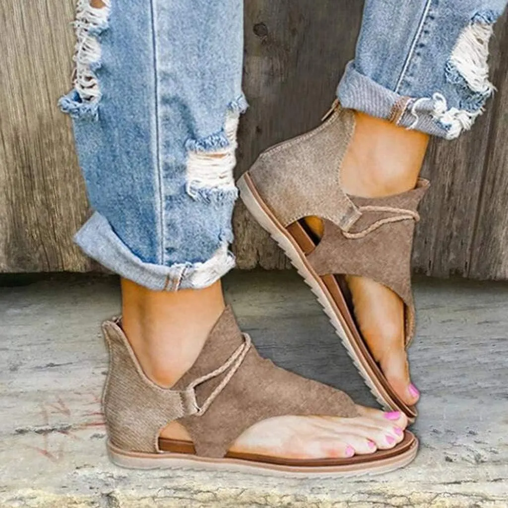 Eduavar Sandals Women Comfortable, Sandals for Women Dressy Summer Open Toe Flip Flops Gladiator Sandals Flat with Zipper