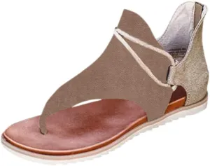 Eduavar Sandals Women Comfortable, Sandals for Women Dressy Summer Open Toe Flip Flops Gladiator Sandals Flat with Zipper