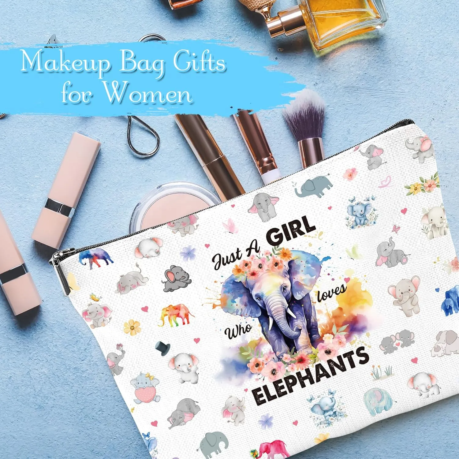 Elephant Gifts for Women - 3Pcs Elephant Lovers Birthday Gifts Set, Cute Cartoon Elephant Makeup Bag Keychain and Healing Bracelets, Christmas Valentines Mother's Day Wedding Gift