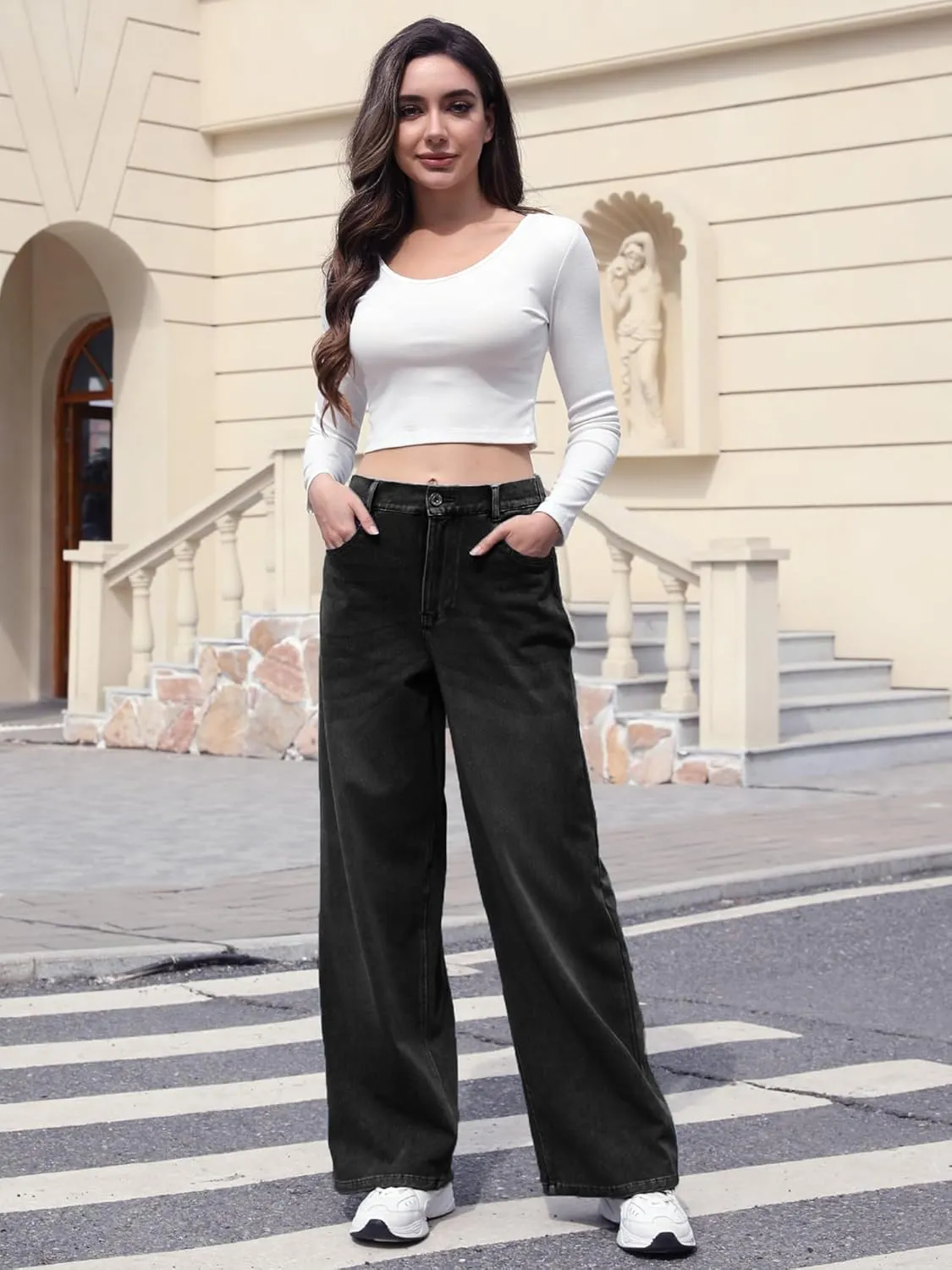 ELLEVEN High Stretchy Sweatpant Jeans Women, Elastic Waist Wide Leg Baggy Knit Jeans Straight Leg High Waisted Pull on Jeans