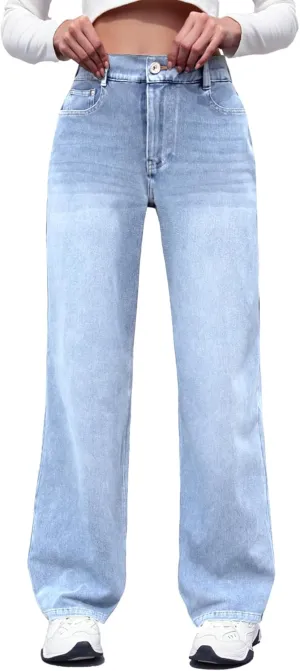 ELLEVEN High Stretchy Sweatpant Jeans Women, Elastic Waist Wide Leg Baggy Knit Jeans Straight Leg High Waisted Pull on Jeans
