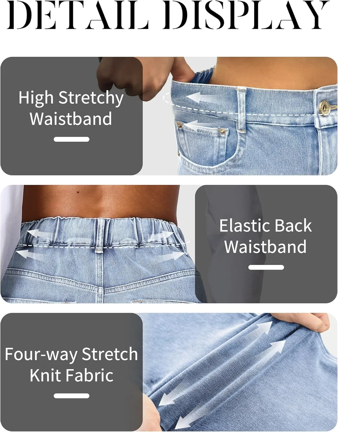 ELLEVEN High Stretchy Sweatpant Jeans Women, Elastic Waist Wide Leg Baggy Knit Jeans Straight Leg High Waisted Pull on Jeans