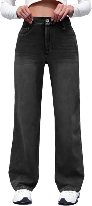 ELLEVEN High Stretchy Sweatpant Jeans Women, Elastic Waist Wide Leg Baggy Knit Jeans Straight Leg High Waisted Pull on Jeans