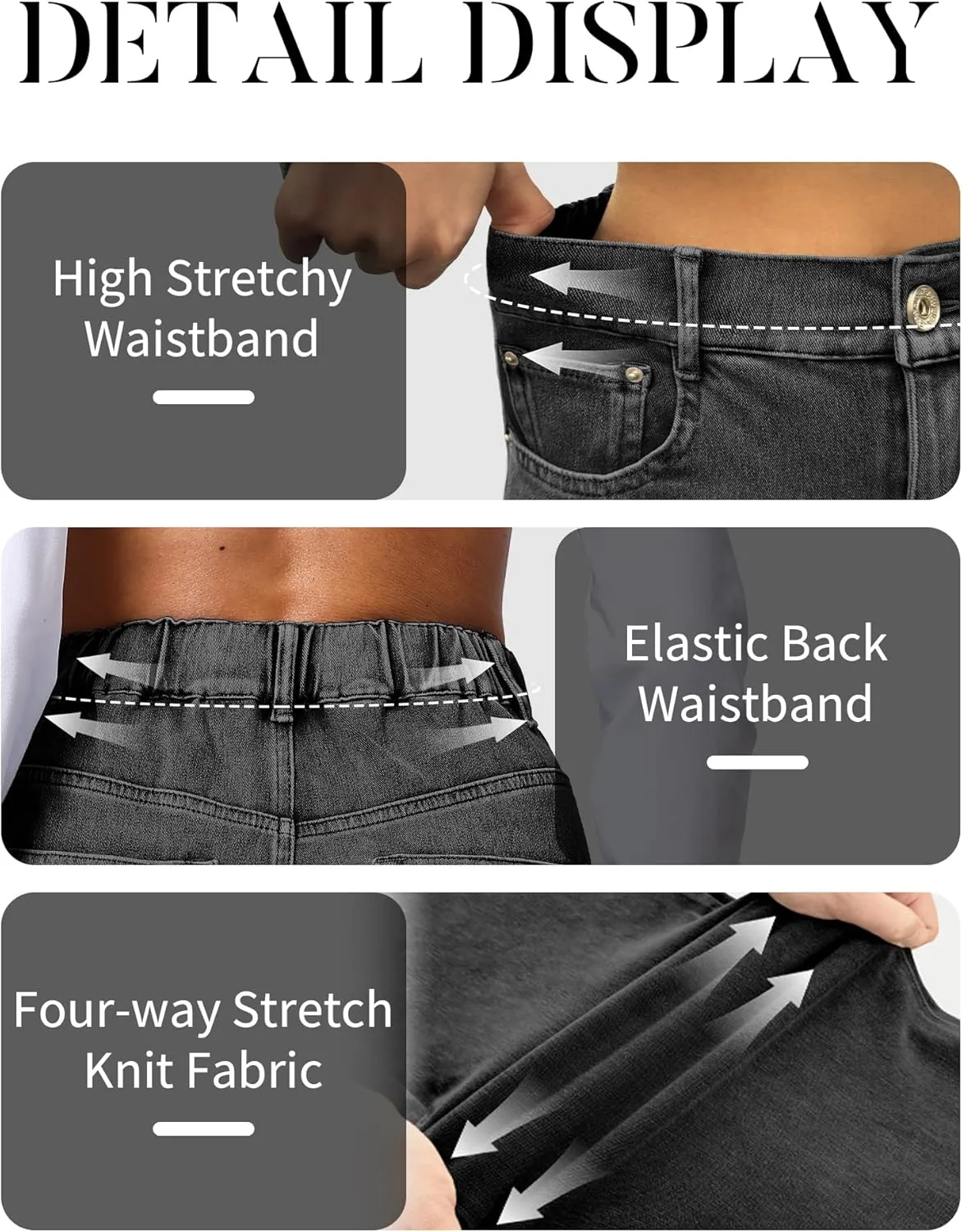 ELLEVEN High Stretchy Sweatpant Jeans Women, Elastic Waist Wide Leg Baggy Knit Jeans Straight Leg High Waisted Pull on Jeans