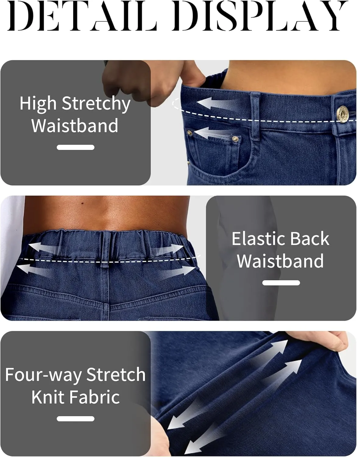 ELLEVEN High Stretchy Sweatpant Jeans Women, Elastic Waist Wide Leg Baggy Knit Jeans Straight Leg High Waisted Pull on Jeans