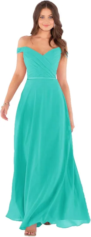 Fanciest Women's Off Shoulder Bridesmaid Dresses Long Chiffon Formal Wedding Prom Evening Gown