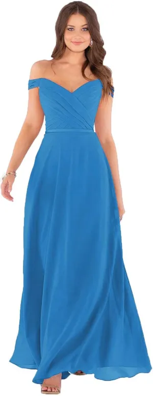 Fanciest Women's Off Shoulder Bridesmaid Dresses Long Chiffon Formal Wedding Prom Evening Gown