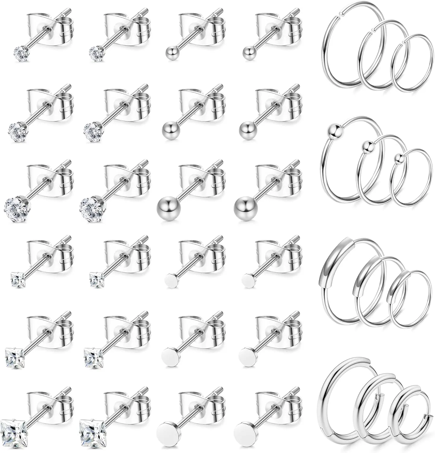 FASACCO Stud Earring Sets for Multiple Piercing Stainless Steel Stud Earrings Small Tiny Studs Pack