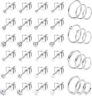 FASACCO Stud Earring Sets for Multiple Piercing Stainless Steel Stud Earrings Small Tiny Studs Pack