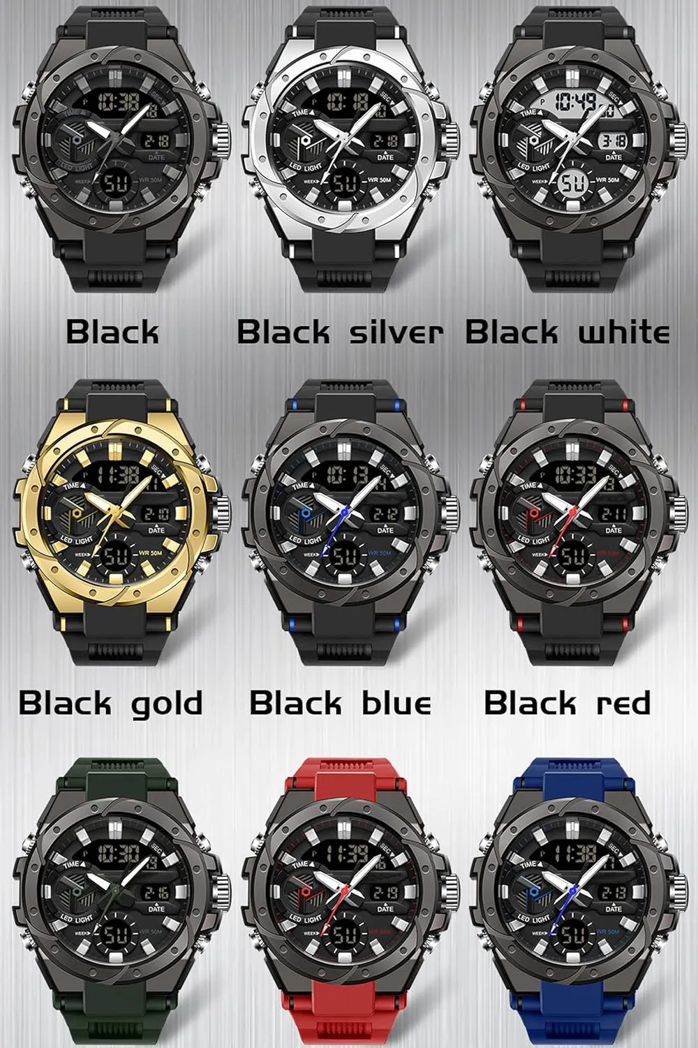 findtime Mens Digital Analog Watches for Men, Men's Sports Outdoor Watch Military Tactical Big Face Wristwatch with Alarm Water Shock Resistant Date Dual Display Stopwatch