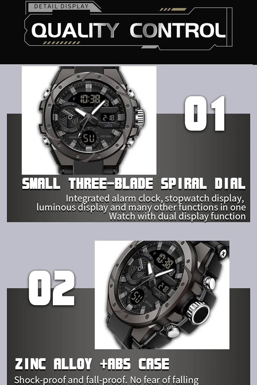 findtime Mens Digital Analog Watches for Men, Men's Sports Outdoor Watch Military Tactical Big Face Wristwatch with Alarm Water Shock Resistant Date Dual Display Stopwatch