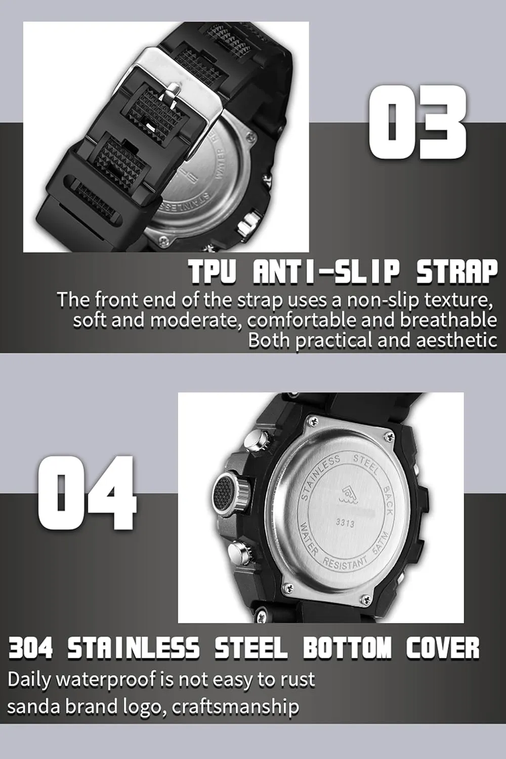 findtime Mens Digital Analog Watches for Men, Men's Sports Outdoor Watch Military Tactical Big Face Wristwatch with Alarm Water Shock Resistant Date Dual Display Stopwatch