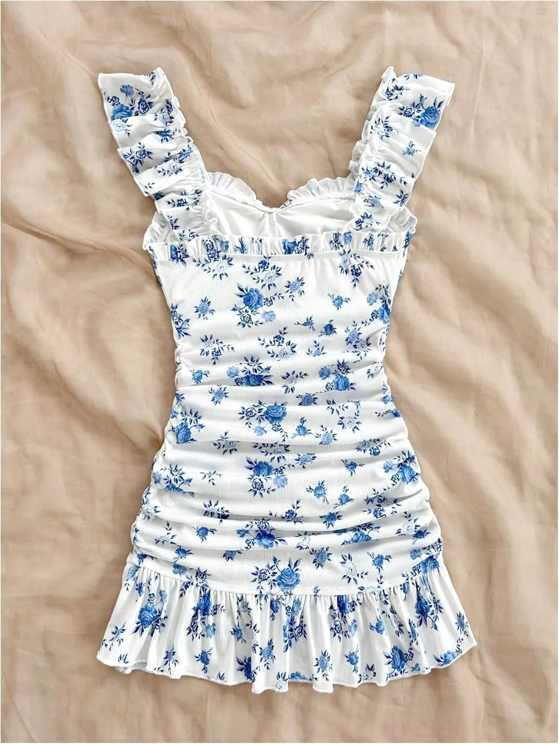 Floerns Women's Floral Sleeveless Milkmaid Dress Ruched Bust Ruffle Hem Bodycon Dresses