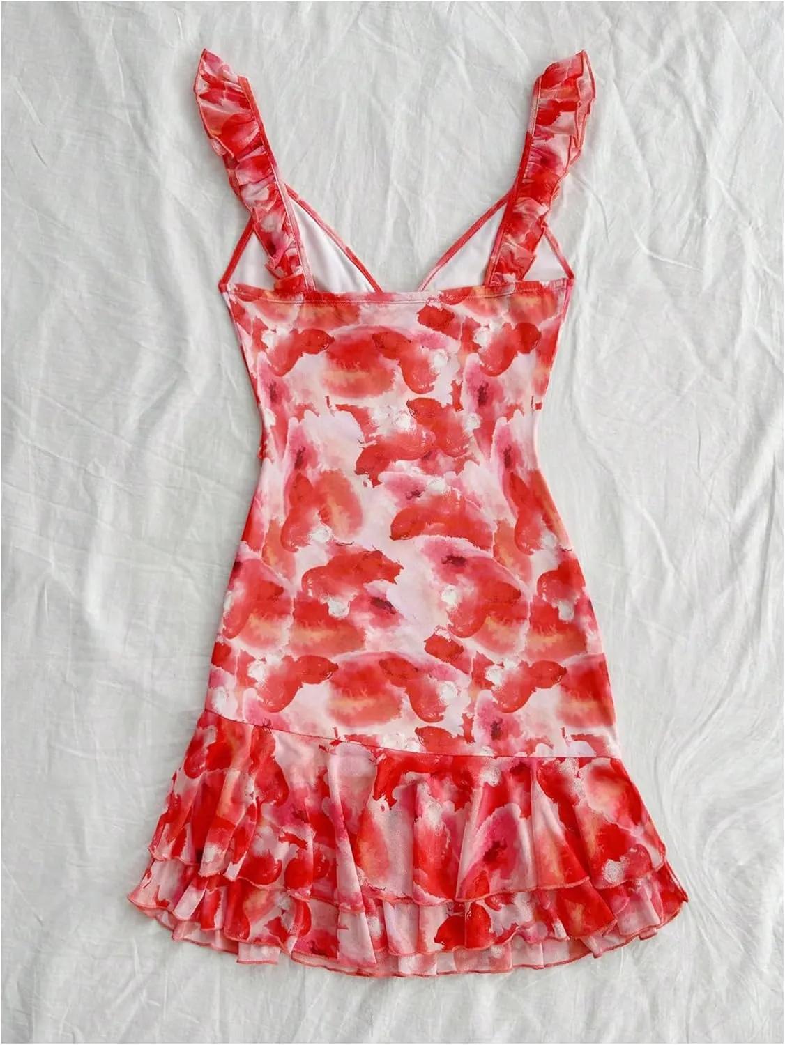 Floerns Women's Floral Sleeveless Milkmaid Dress Ruched Bust Ruffle Hem Bodycon Dresses