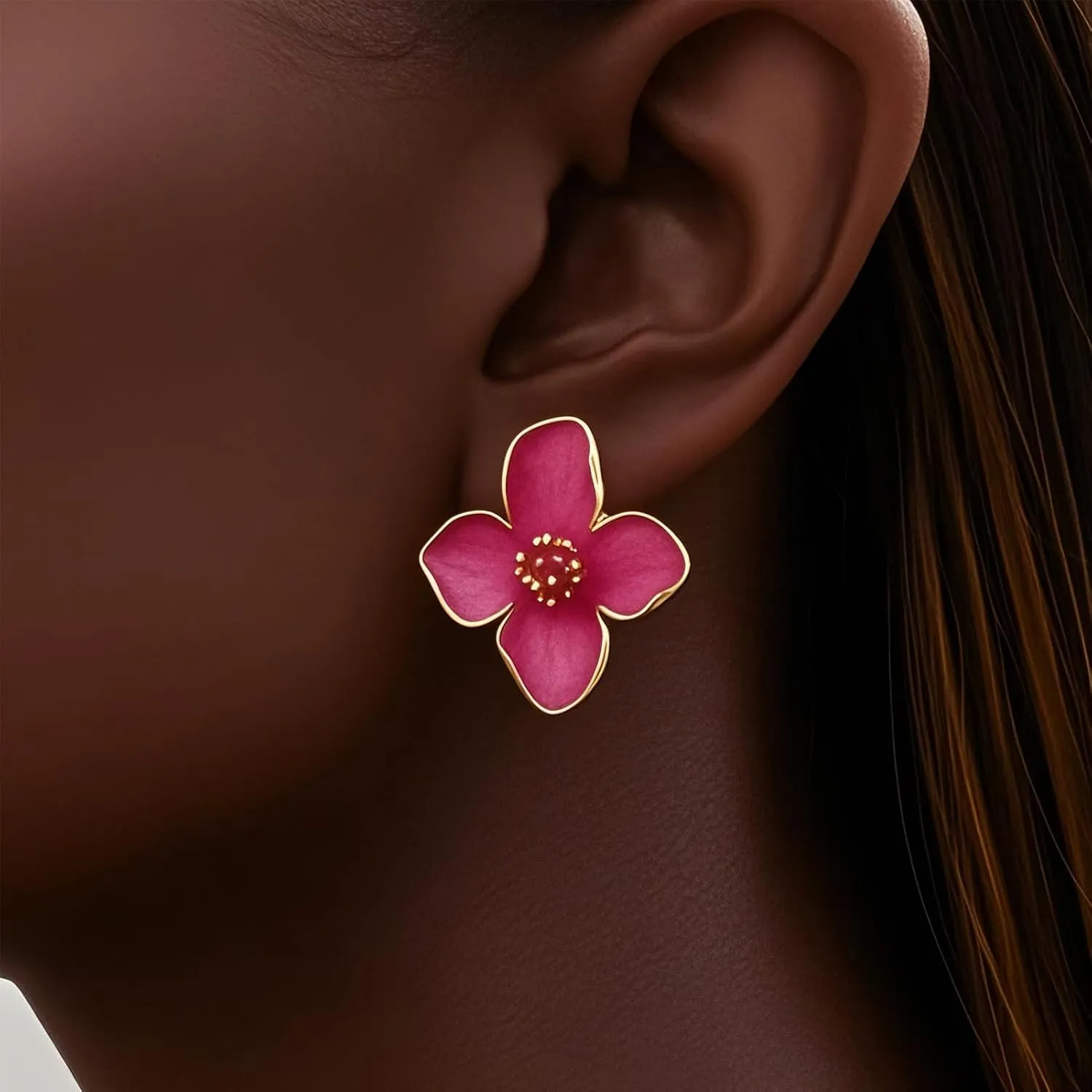 Flower Stud Earrings for Women Colorful Enamel Flower Statement Earrings Cute Gold Flowers Bud Earring Irregular Petal Earring Elegant Pastel Floral Earrings for Women Trendy Jewelry