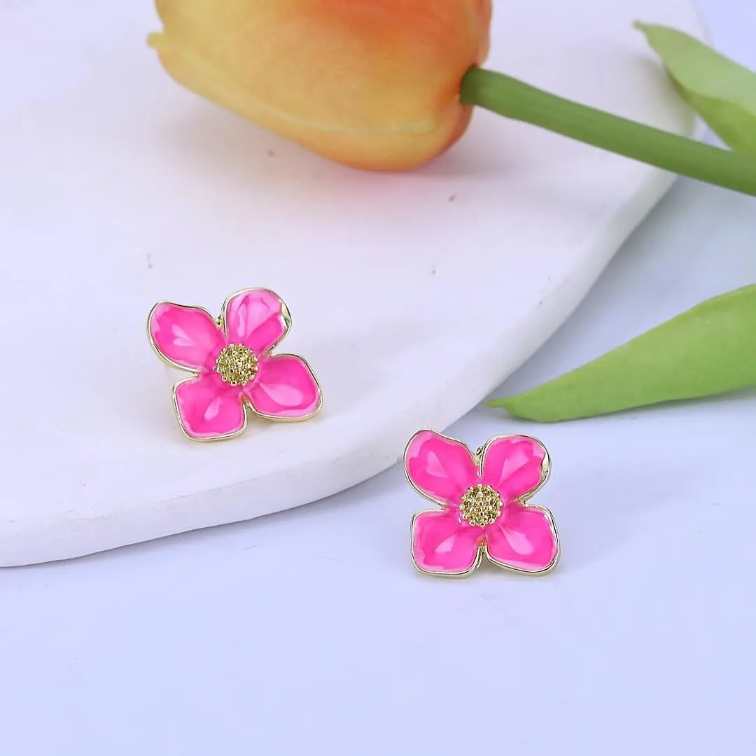 Flower Stud Earrings for Women Colorful Enamel Flower Statement Earrings Cute Gold Flowers Bud Earring Irregular Petal Earring Elegant Pastel Floral Earrings for Women Trendy Jewelry