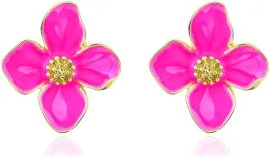 Flower Stud Earrings for Women Colorful Enamel Flower Statement Earrings Cute Gold Flowers Bud Earring Irregular Petal Earring Elegant Pastel Floral Earrings for Women Trendy Jewelry