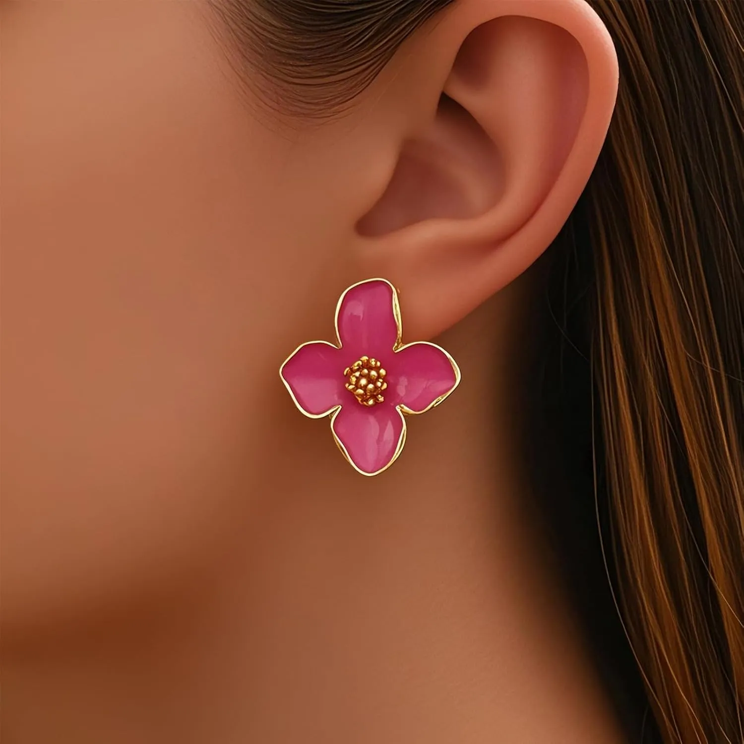 Flower Stud Earrings for Women Colorful Enamel Flower Statement Earrings Cute Gold Flowers Bud Earring Irregular Petal Earring Elegant Pastel Floral Earrings for Women Trendy Jewelry